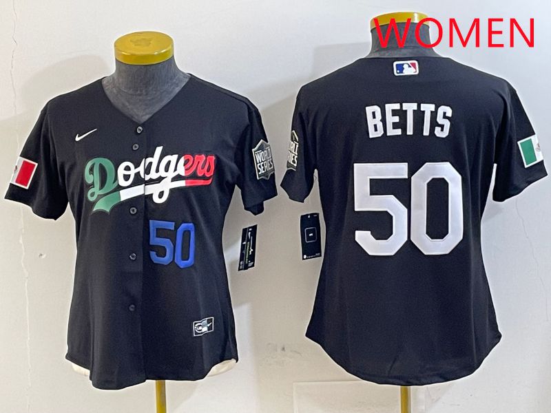 Women Los Angeles Dodgers #50 Betts Black Mexico Game 2025 Nike MLB Jersey style 7